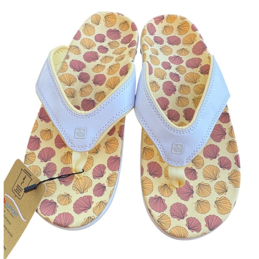 Spenco Yumi Ocean Size 8D Wide White Yellow Shell Sandal Orthotic Arch NWT